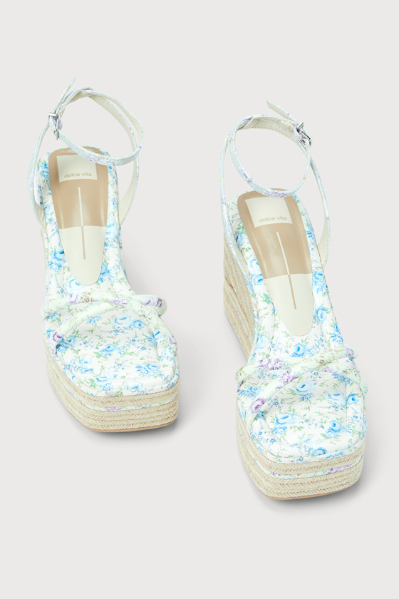 Elvia Purple Floral Ankle Strap Platform Espadrille Wedges 1