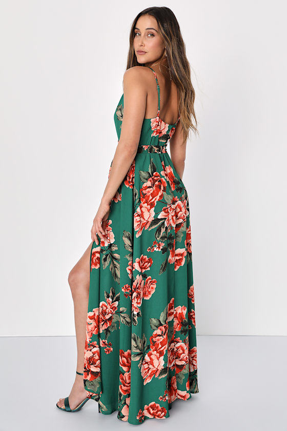 Floral Flirtation Dark Green Floral Print Wrap Maxi Dress 9