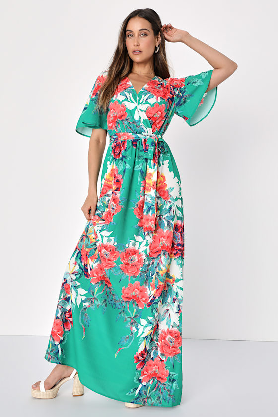 Still In Paradise Green Floral Print Maxi Dress Cute Green Maxi Dress - Floral Print Maxi Dress - Green Dress - Lulus