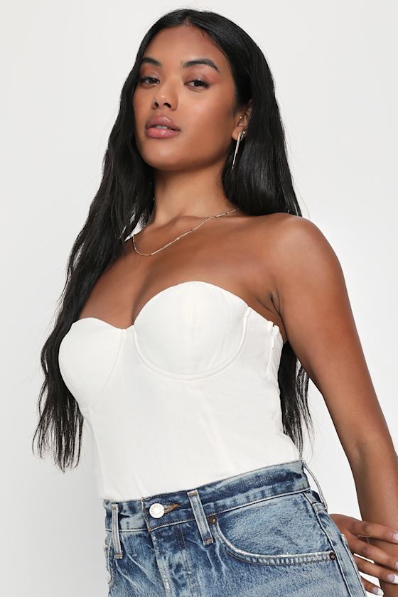 Ivory Linen Bodysuit - Bustier Bodysuit - Strapless Bodysuit