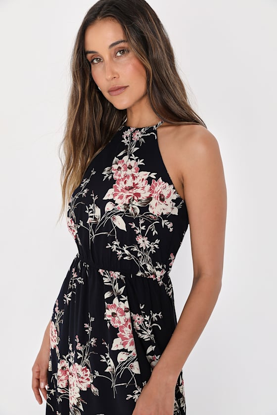 Feel the Music Midnight Blue Floral Print Maxi Dress 7