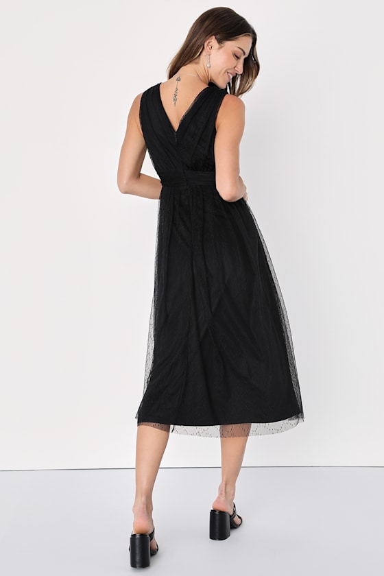 Black Dotted Tulle Short Prom Dresses A Line Off The Shoulder Graduation Dress V-Neck Tea Length Homecoming Gowns