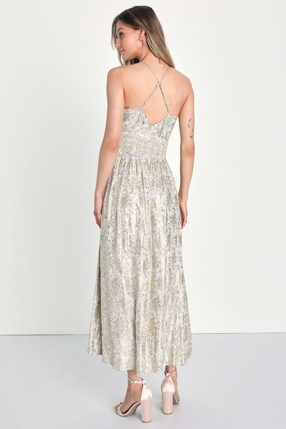 【関税＆送料込み】Off-White Lurex Maxi Dress WHBM_SL V Neck