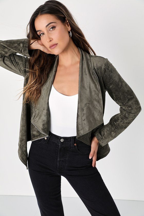 Chic Dark Grey Moto Jacket - Vegan Suede Moto Jacket - Jacket - Lulus