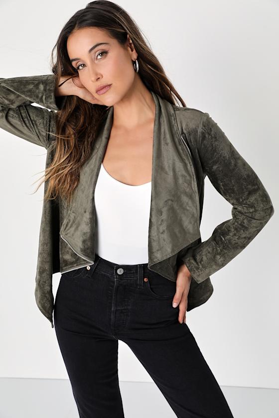 Wild at Heart Olive Green Vegan Suede Moto Jacket 6