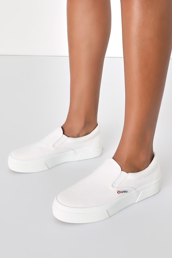 Superga 2740 White Platform Slip-on Sneakers