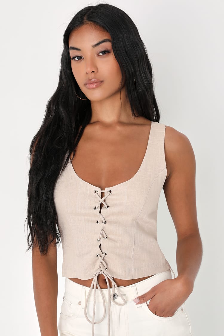 Sexy Taupe Tank Top - Lace-Up Tank Top - Corset Tank Top - Lulus