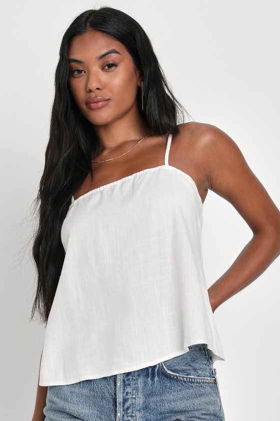 Lulus Simply Thriving White Linen Cami Tank Top