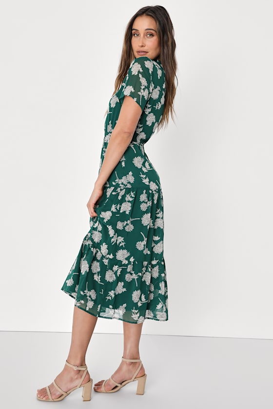atonement green dress Women's Plus Size Dark Green Floral Printed A Line One Shoulder Summer –  Trendia main image 1