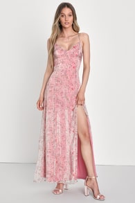 Forever Dreamy Pink Floral Organza Backless Maxi Dress