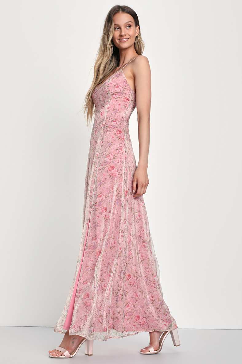 Forever Dreamy Pink Floral Organza Backless Maxi Dress