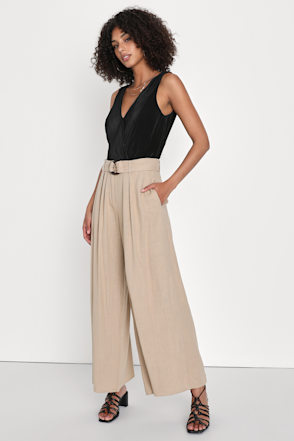 Lulus Trend Alert Beige Belted High-waisted Wide-leg Pants - Size M Beige Pants - Trouser Pants - Wide-Leg Pants - High Rise  main image 2