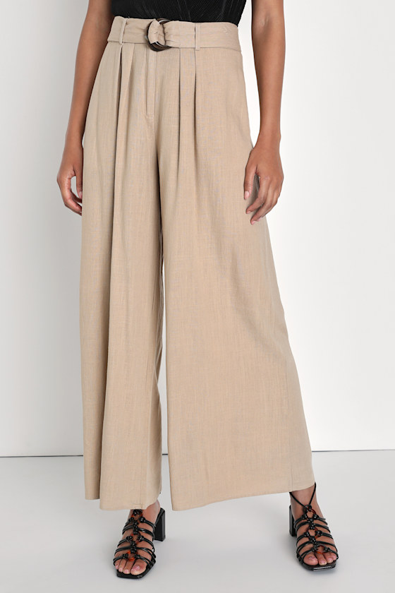 Beige Wide Leg Pants Belted Cute Linen Lulus Hanging Baskets Online Near Me Plant Pot With Drainage