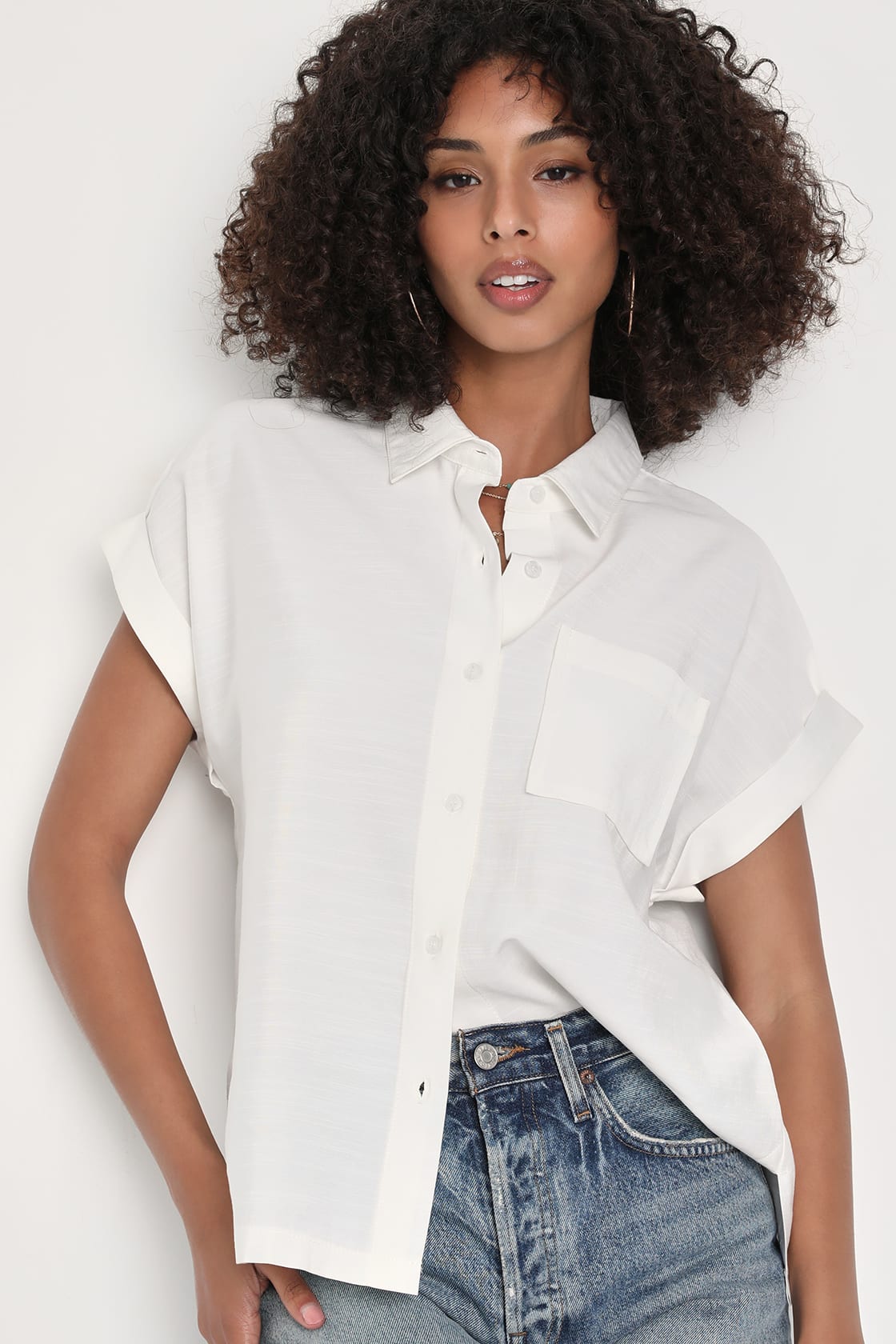 Chic White Top - Button-Up Top - Short Sleeve Top - Notched Top - Lulus