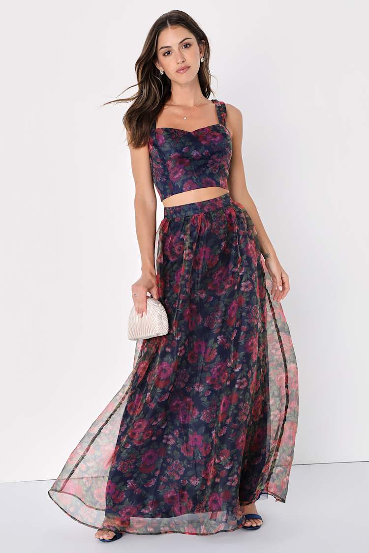 lulus two piece maxi dress Red Floral Two-Piece Dress - Floral Print Dress - Red Maxi Dress