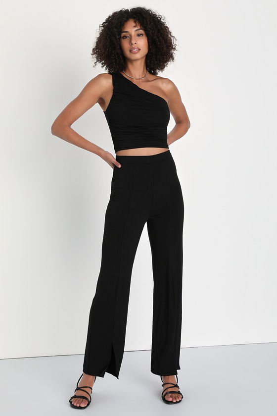 Lulus Trendy Dedication Black Slit Front Two-piece Jumpsuit