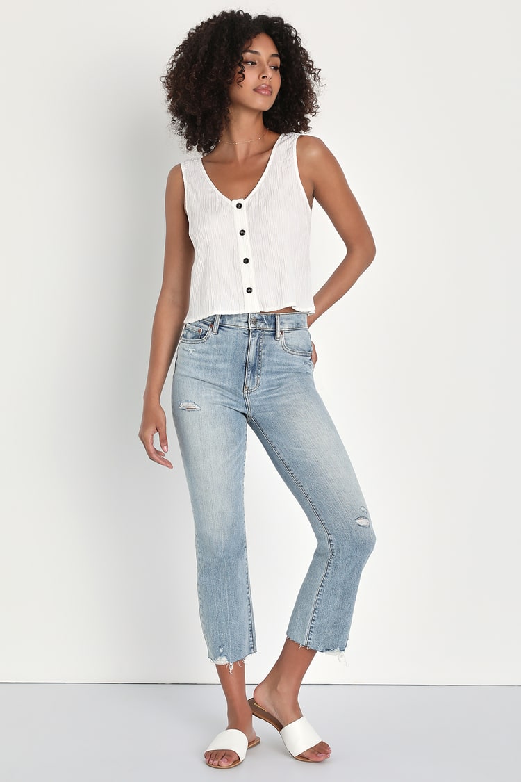 High Rise Cropped Flare Women's Jeans - Light Wash