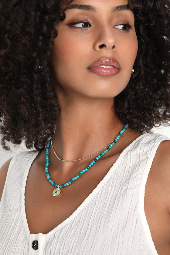 Layered Bead Necklace Turquoise & Gold Necklace Boho Necklace Lulus