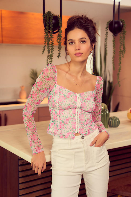 Floral Mesh Top Floral Crop Top Mesh Crop Top White Top Lulus