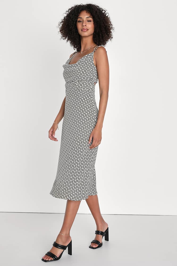 Abstract Print Dress - Cowl Neck Midi Dress - Back Cutout Dress - Lulus