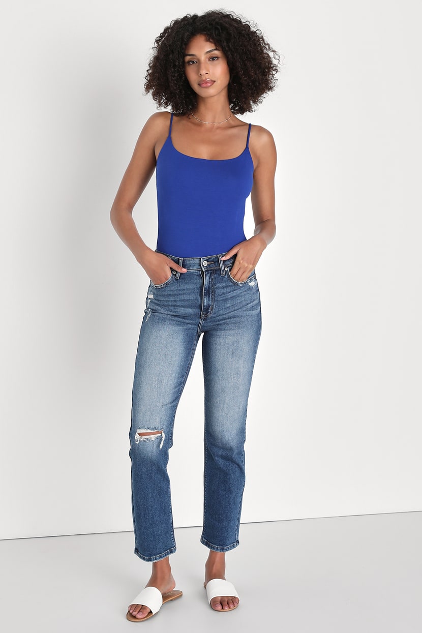 Summer Style: Sapphire Blue High Waisted Pleated Pants + Ruched  Off-Shoulder Bodysuit