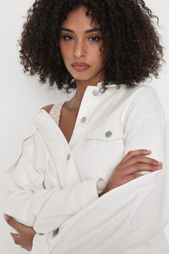 Ivory Cotton Jacket - Twill Utility Jacket - Utility Jacket