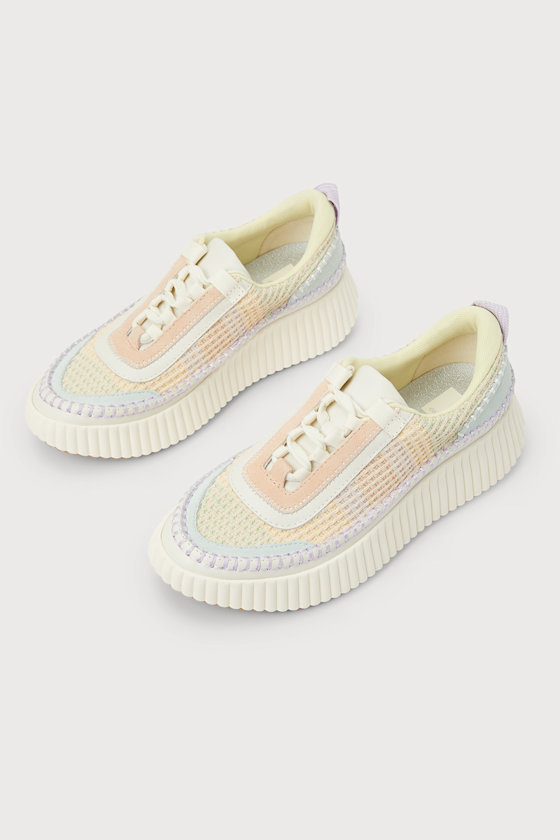 Dolen Multi Pastel Stripe Knit Platform Sneakers 1