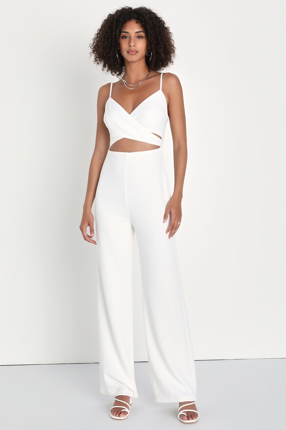 Lulus Going Out All Night White Cutout Wide-leg Jumpsuit