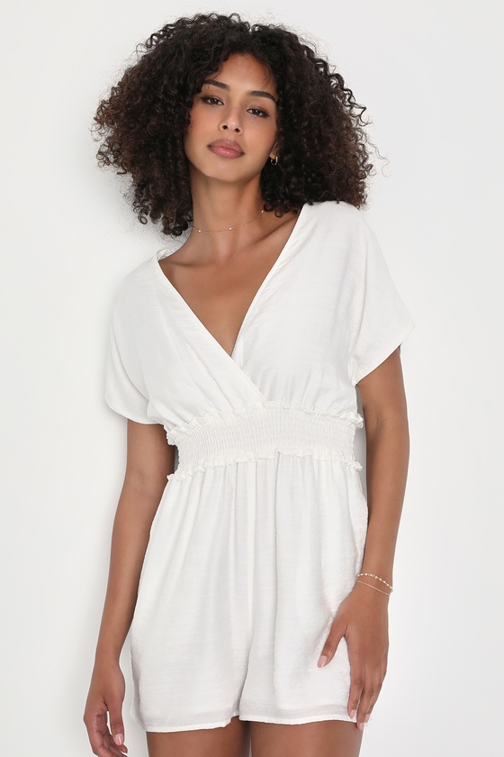 Lulus Adorably Yours White Surplice Short Sleeve Romper