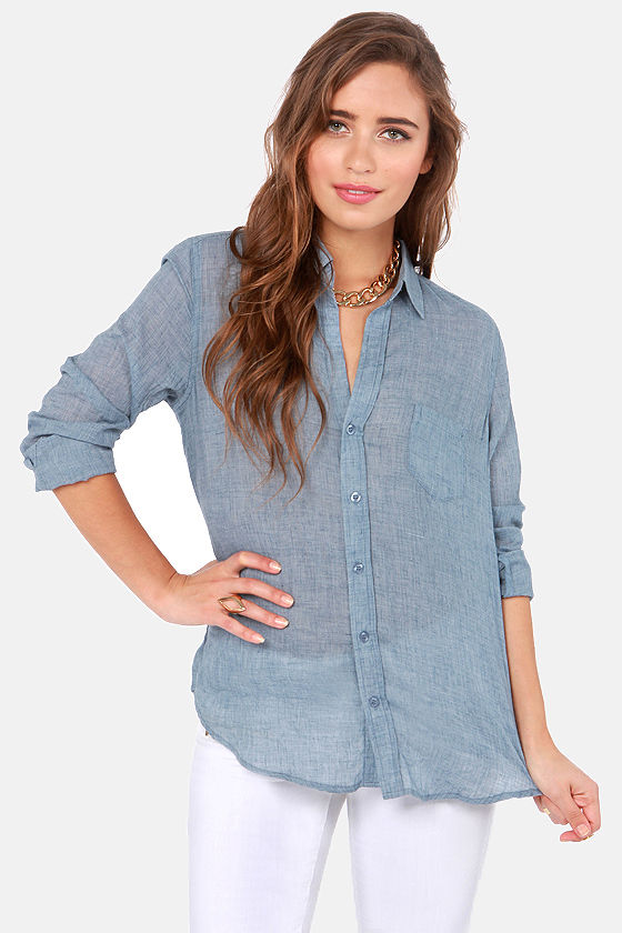 Cute Blue Top - Long Sleeve Top - Button-Up Top - $36.00 - Lulus