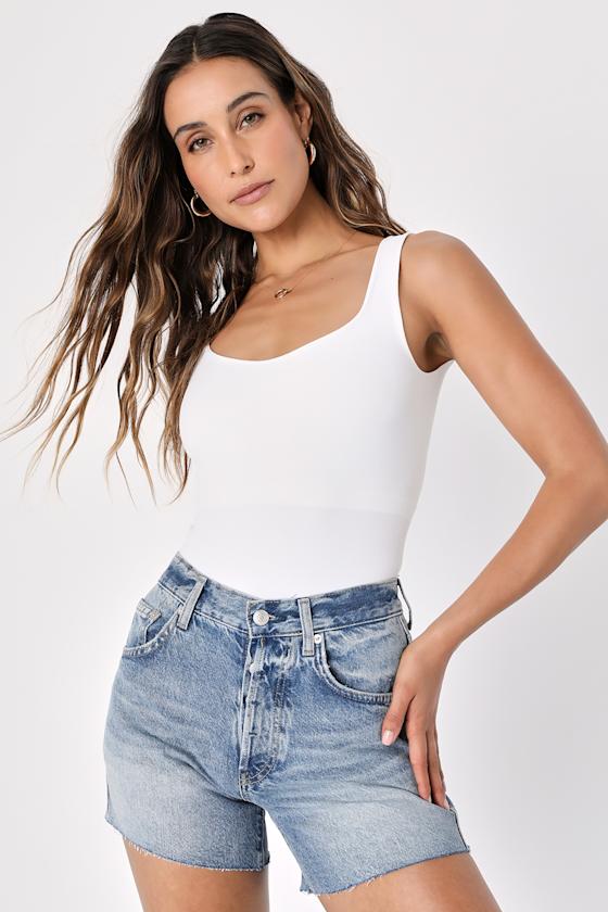 Ivy Medium Wash Mid-Rise Denim Cutoff Shorts