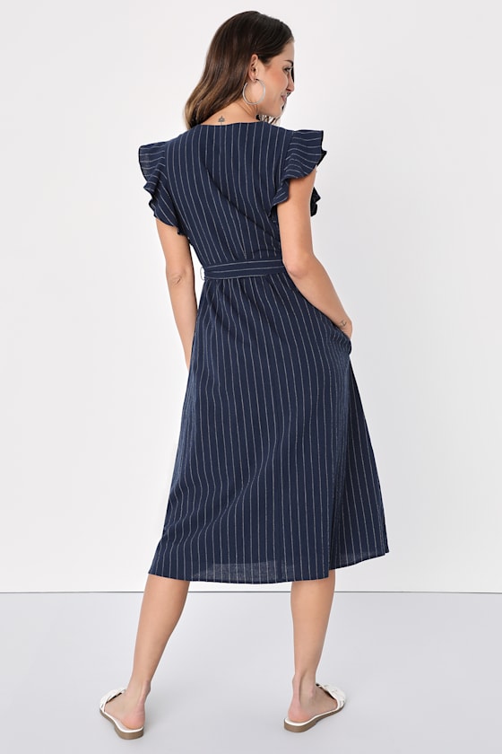 Navy Blue Striped Dress - Button-Up Midi Dress - Blue Midi Dress - Lulus