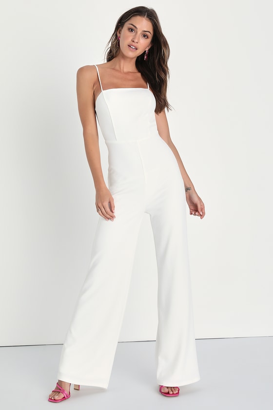 Lulus Stunning Passion White Strappy Backless Wide-leg Jumpsuit