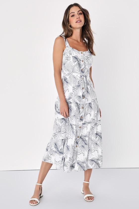 White Floral Midi Dress - Dress With Pockets - Tiered Midi Dress - Lulus