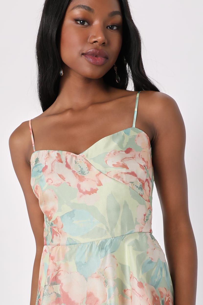 Darling Aesthetic Green Floral Print Tiered Midi Dress