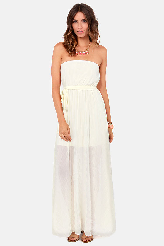 Lovely Cream Dress - Maxi Dress - Strapless Dress - $56.00 - Lulus