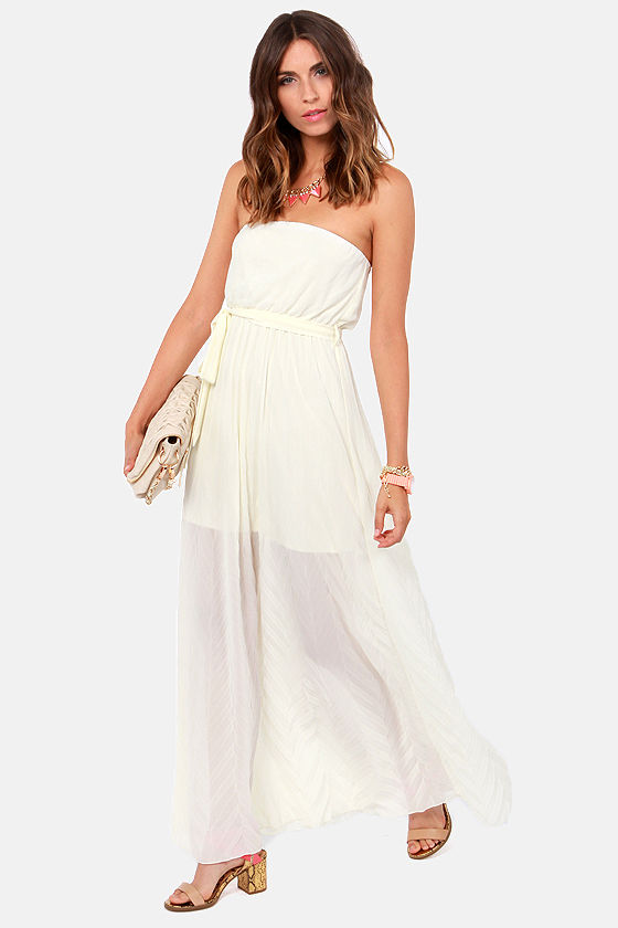 Lovely Cream Dress - Maxi Dress - Strapless Dress - $56.00