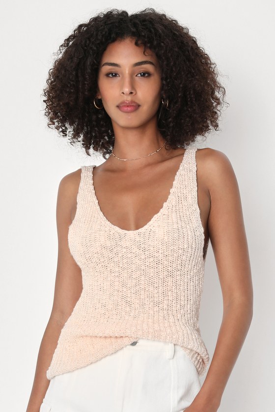 Lulus Impeccably Chic Cream Knit V-neck Tank Top In Beige