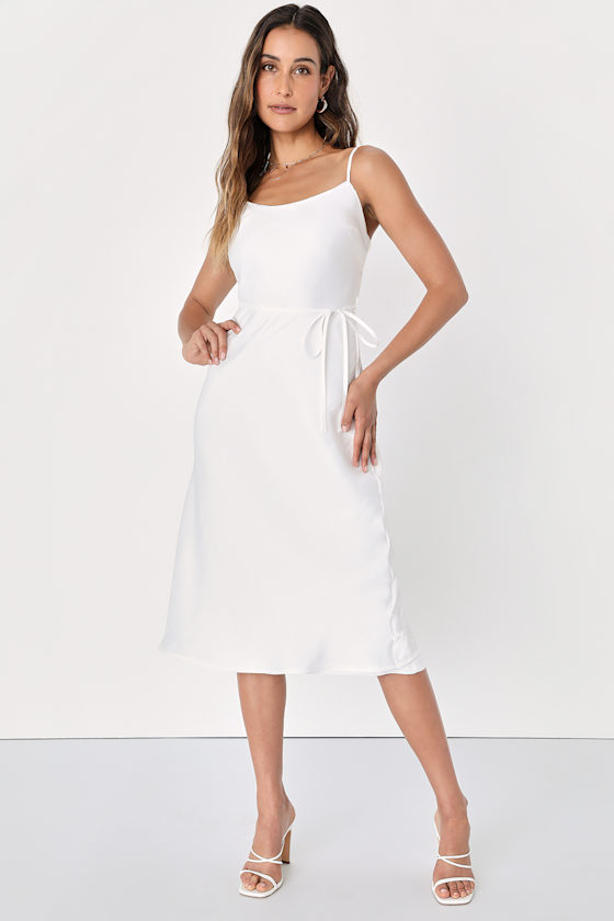 Exceptionally Chic White Bias Cut Lurex Slip Midi Dress 1