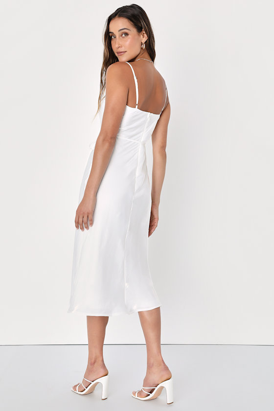 Exceptionally Chic White Bias Cut Lurex Slip Midi Dress 4