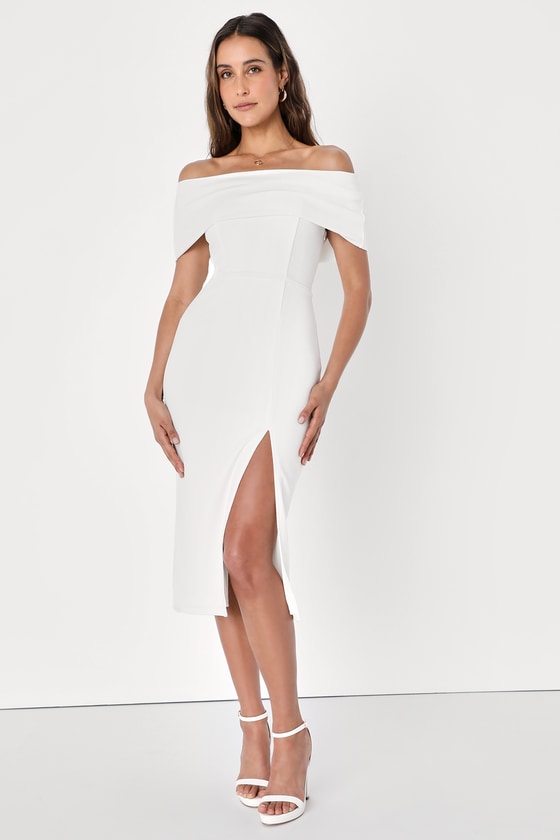 Sexy White Dress - Off-The-Shoulder Dress - Bodycon Midi Dress - Lulus