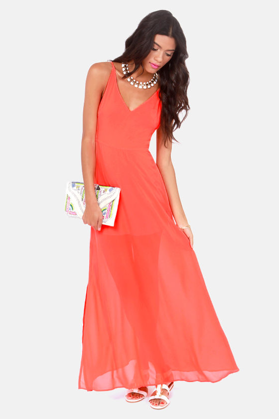 Sexy Neon Orange Dress - Maxi Dress - Backless Dress - $44.00