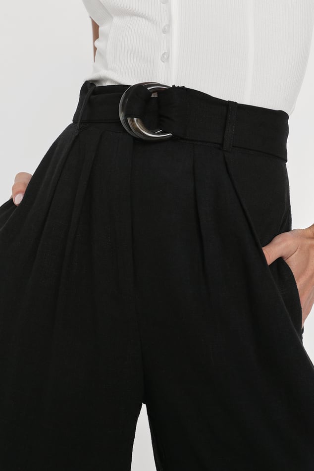 Black Cropped Pants - Drawstring Pants - Black Linen Pants - Lulus