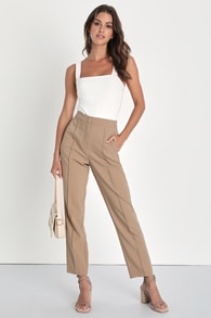 Chic Business Khaki High-Waisted Trouser Pants