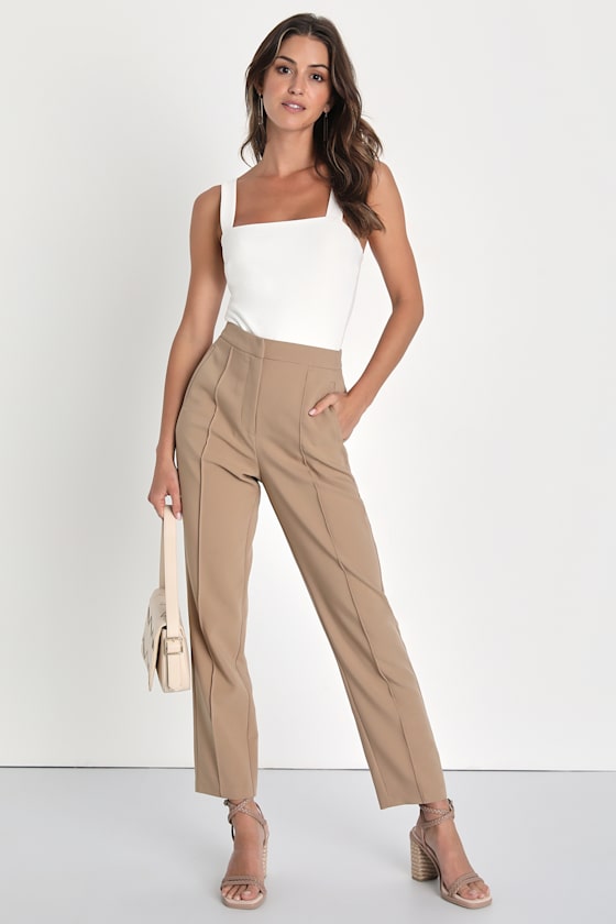 Chic Business Khaki High-Waisted Trouser Pants 1