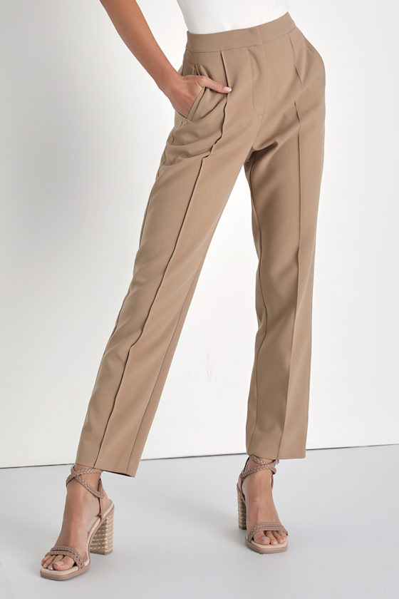 Chic Business Khaki High-Waisted Trouser Pants 2