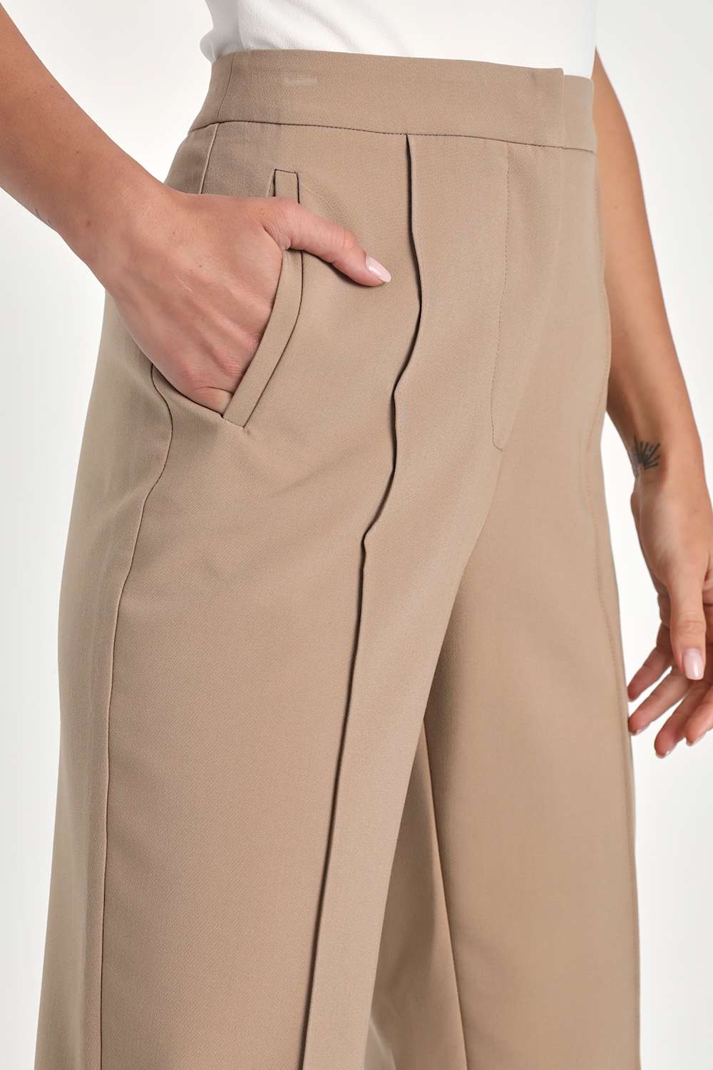 Chic Business Khaki High-Waisted Trouser Pants