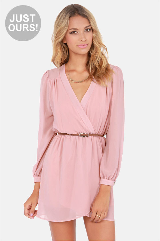 Stylish Blush Pink Dress - Wrap Dress ...