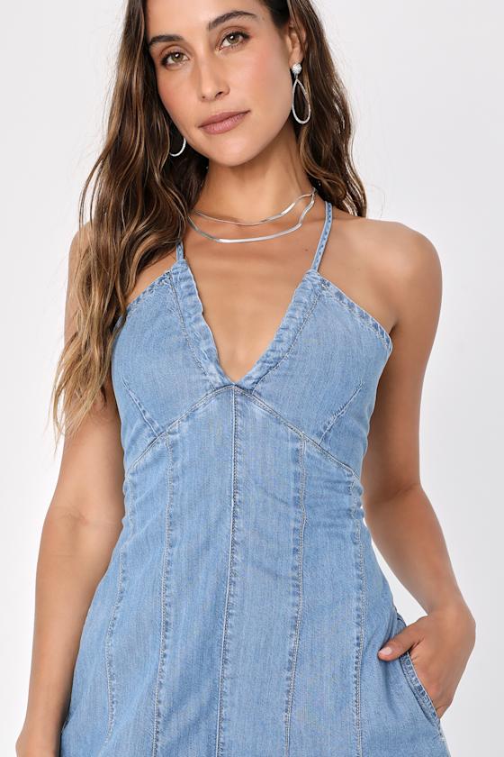 Free People CRVY Soul Ties One-Piece - Denim Jumpsuit - Overalls