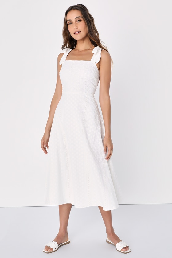 Lulus Riviera Romance White Eyelet Embroidery Tie-strap Midi Dress